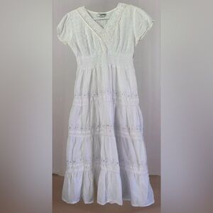 JMB Signature Midi Maxi Embroidered Beaded Cotton Dress Women’s M Boho White